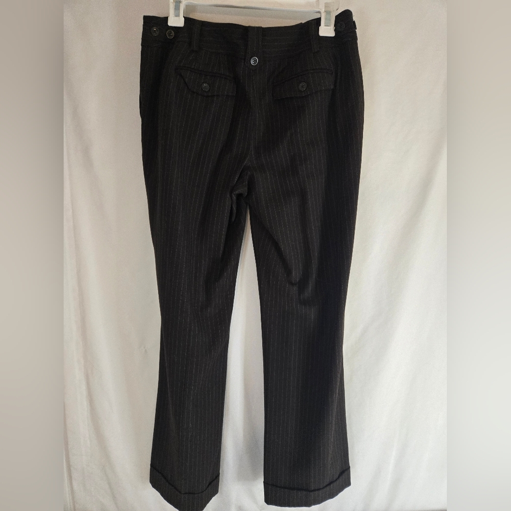 Ann Taylor Petites Lindsay Pants Slacks Dark Brown w Blue n Whi Pinstripes Sz 6